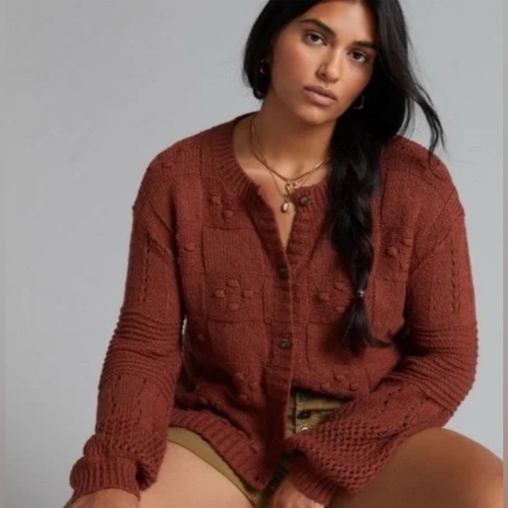 NEW Anthropologie Pilcro Textured Puff-Sleeve Cardigan Sweater size XS